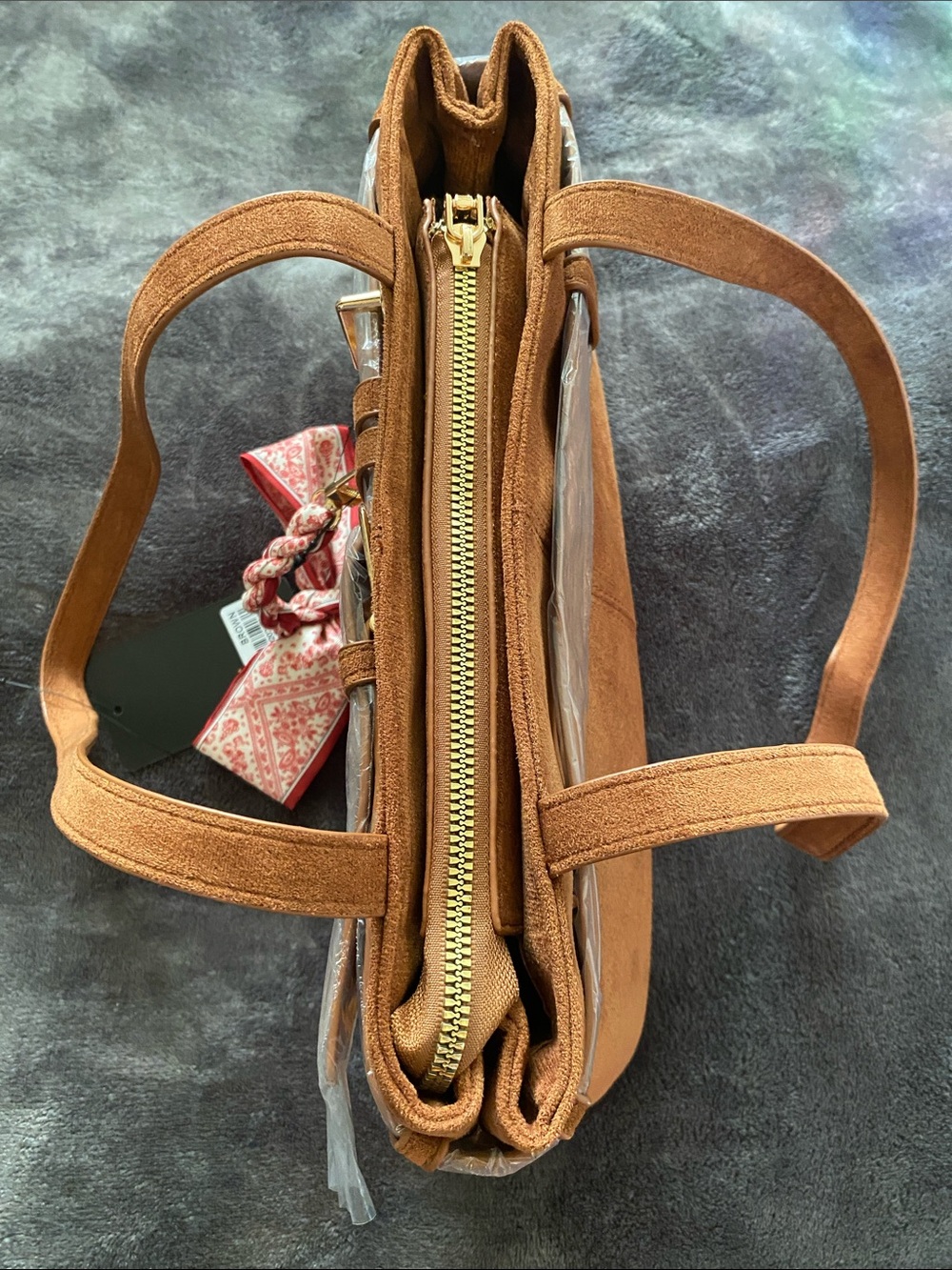 BE COOL Tan Suede Shoulder Bag with Bow Charm - Picture 3 of 10